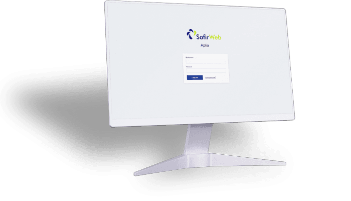 Dataskjerm med bilde av Safirweb